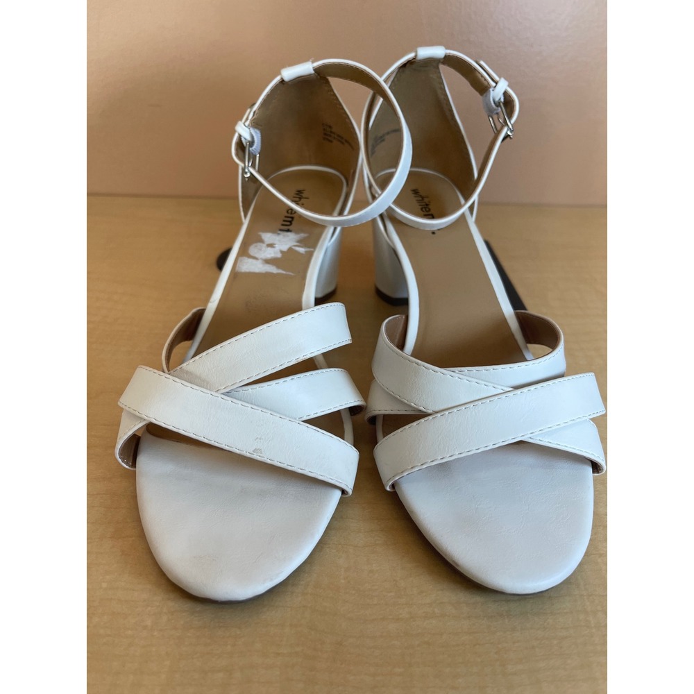 White‎ Mountain Ethan White Block Heel Ankle Strap Sandals Womens 11W Wide Width